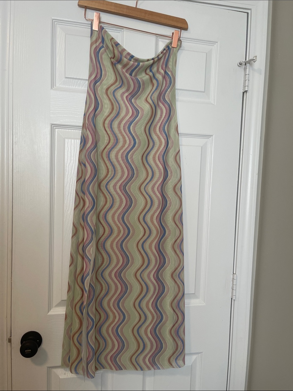 NWT Wavy Print Mesh Maxi Slip Dress in Pastel Greens and Pinks